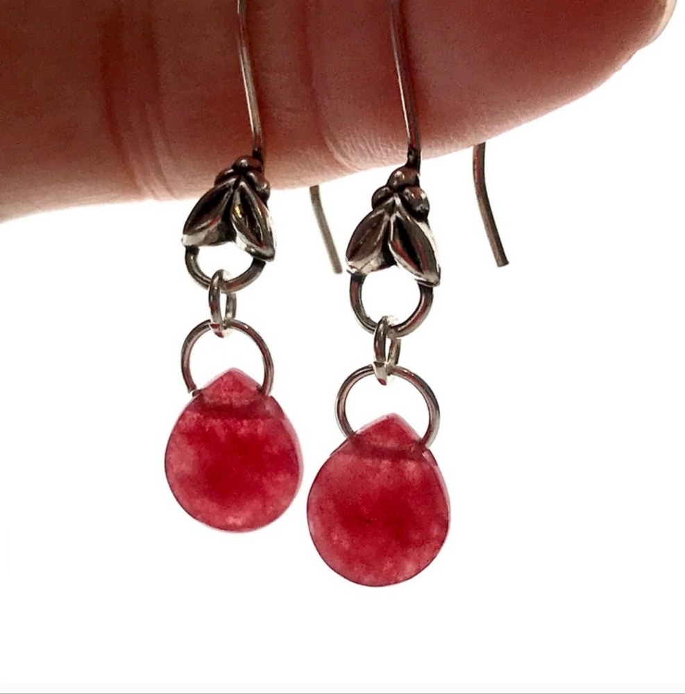 New Genuine Raw Ruby Teardrop Sterling Silver Earrings